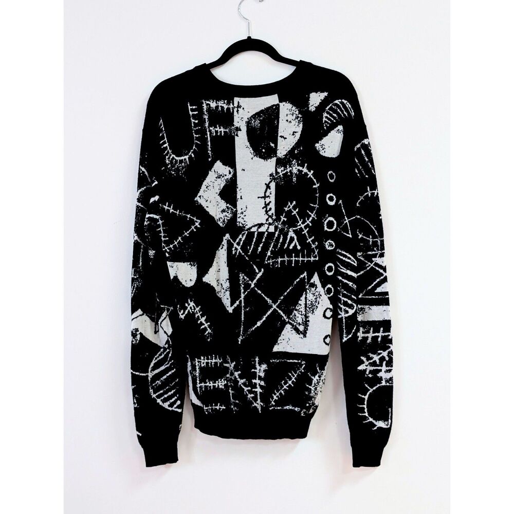 KENZO Scribble UFO Tubular Wool Jacquard Sweater in Black Unisex